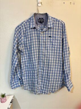 American Rag Men’s Blue and White Plaid Button-Down Shirt